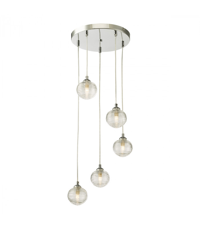 5 Light Cluster Ceiling Pendant Polished Chrome Clear Ribbed Glass-1