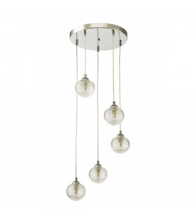 5 Light Cluster Ceiling Pendant Polished Chrome Clear Ribbed Glass-2