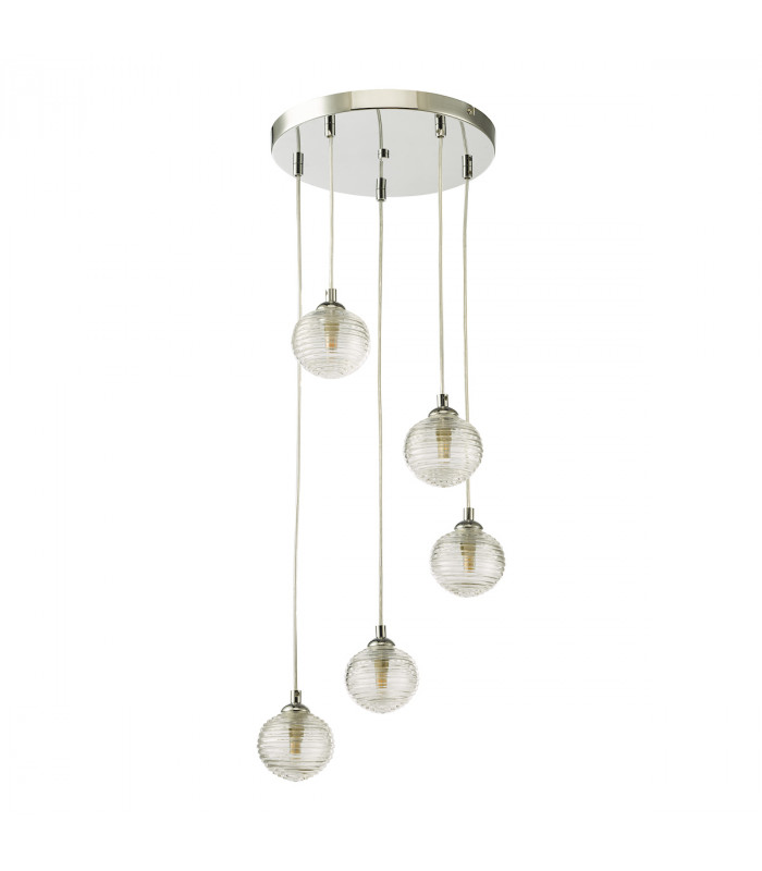 5 Light Cluster Ceiling Pendant Polished Chrome Clear Ribbed Glass-2