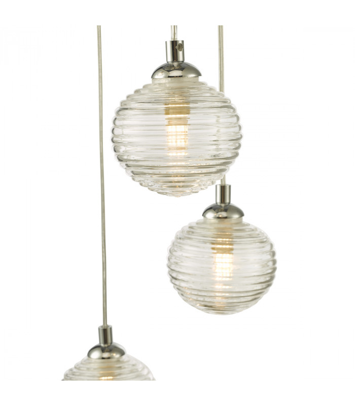 5 Light Cluster Ceiling Pendant Polished Chrome Clear Ribbed Glass-3