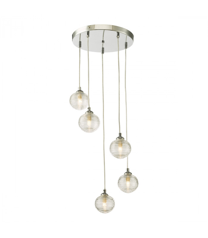 5 Light Cluster Ceiling Pendant Polished Chrome Clear Ribbed Glass-4