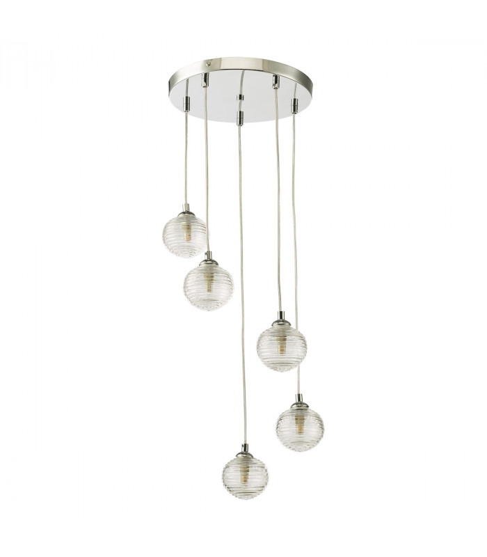 5 Light Cluster Ceiling Pendant Polished Chrome Clear Ribbed Glass-5