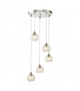 5 Light Cluster Ceiling Pendant Polished Chrome Clear/Wire Glass-1