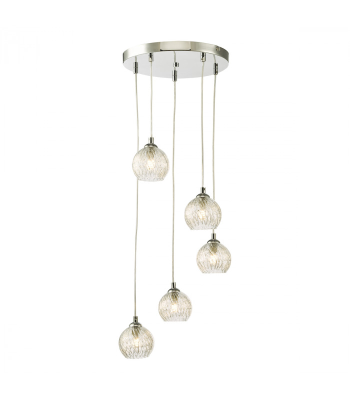 5 Light Cluster Ceiling Pendant Polished Chrome Clear/Wire Glass-1