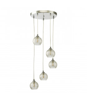 5 Light Cluster Ceiling Pendant Polished Chrome Clear/Wire Glass-2