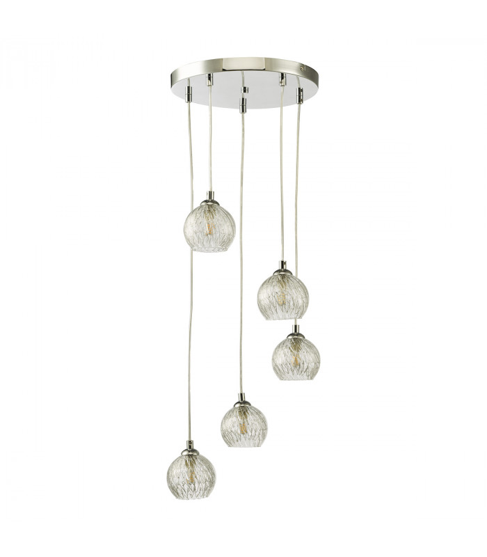 5 Light Cluster Ceiling Pendant Polished Chrome Clear/Wire Glass-2