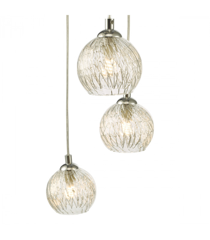 5 Light Cluster Ceiling Pendant Polished Chrome Clear/Wire Glass-3