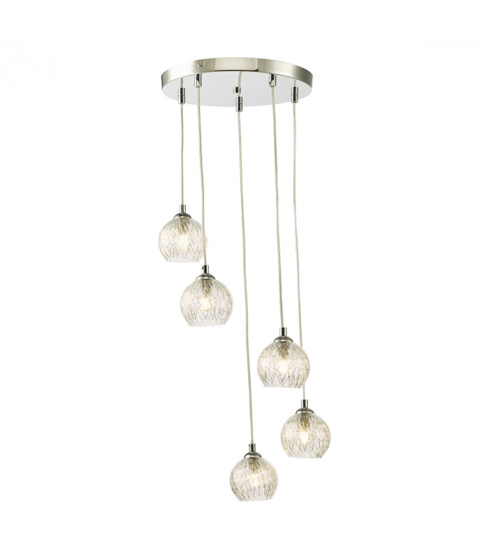 5 Light Cluster Ceiling Pendant Polished Chrome Clear/Wire Glass-4