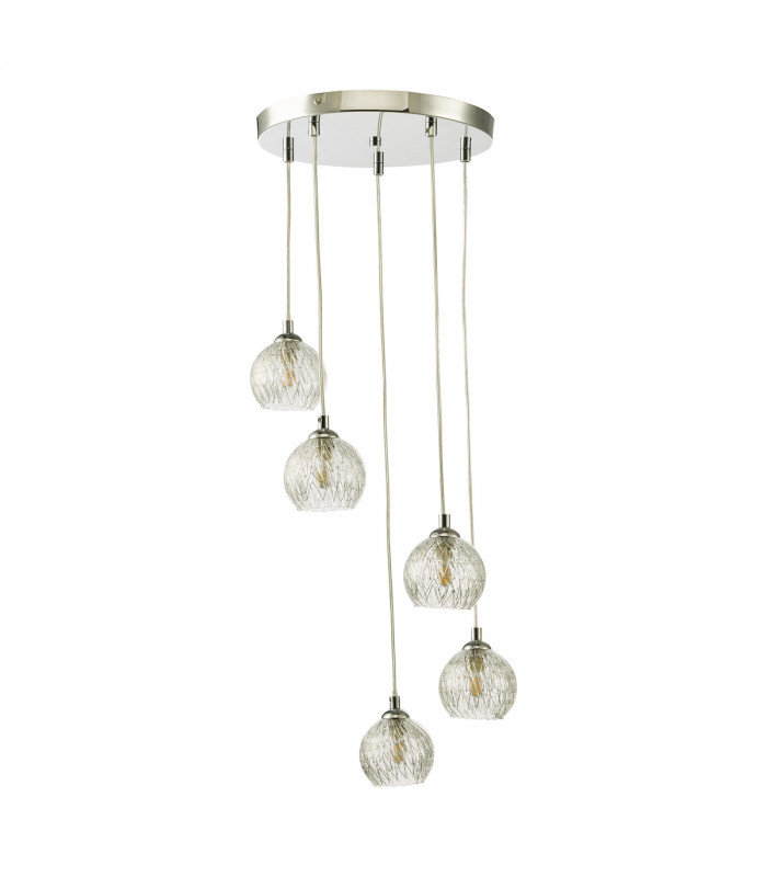 5 Light Cluster Ceiling Pendant Polished Chrome Clear/Wire Glass-5