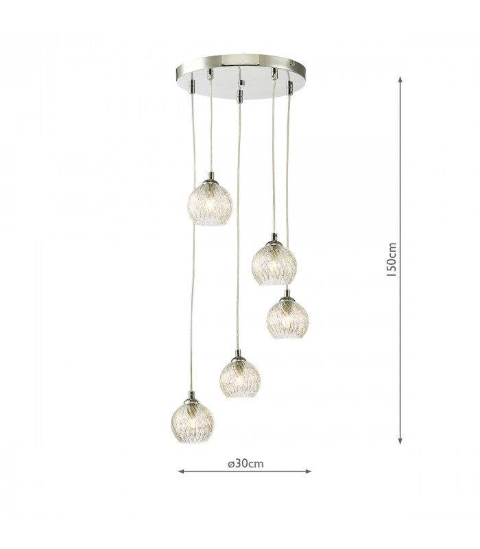 5 Light Cluster Ceiling Pendant Polished Chrome Clear/Wire Glass-6