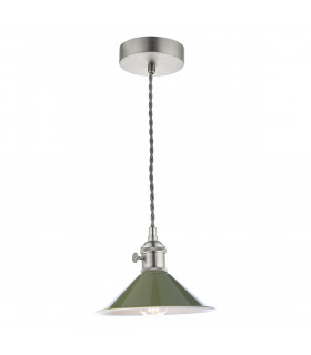 Dome Pendant Antique Chrome With Olive Green Shade-1