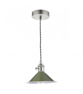 Dome Pendant Antique Chrome With Olive Green Shade-2