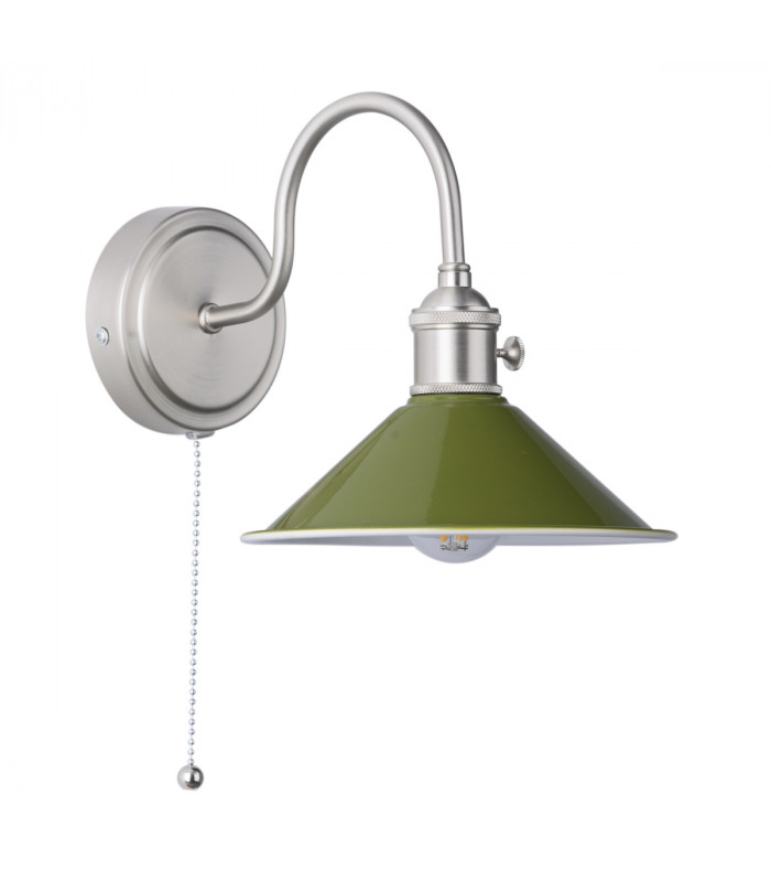 Dome Wall Light Antique Chrome With Olive Green Shade-2