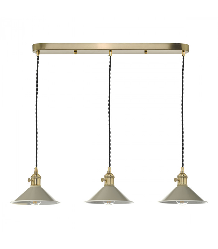 Brass Bar Suspension Pendant 3 Light With Cashmere Dome Shades-2