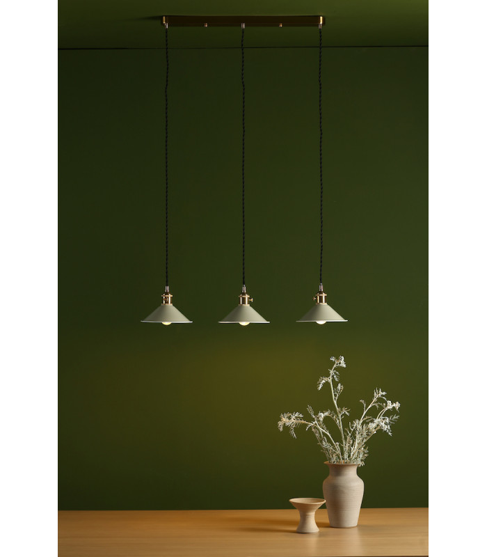 Brass Bar Suspension Pendant 3 Light With Cashmere Dome Shades-3