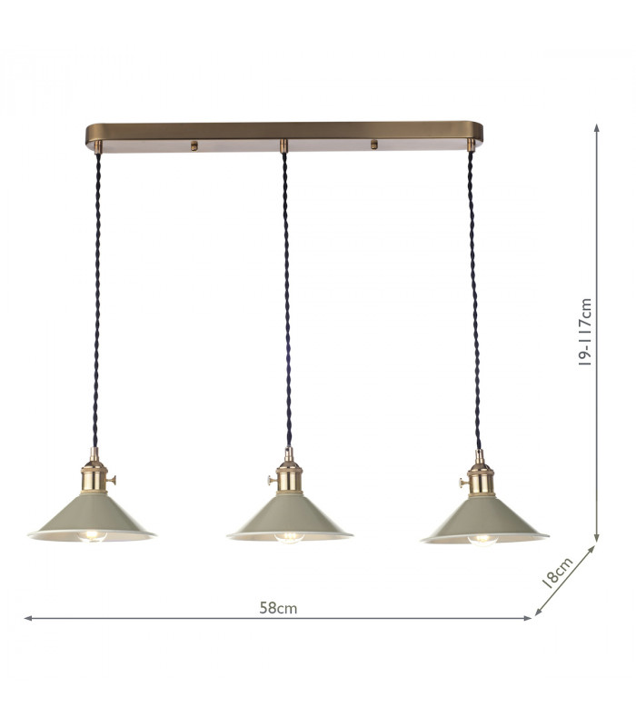 Brass Bar Suspension Pendant 3 Light With Cashmere Dome Shades-6