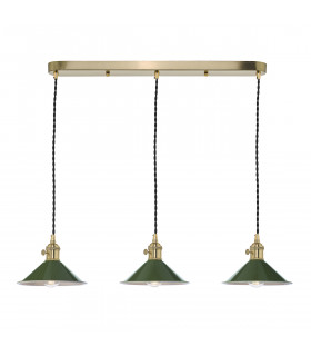 Brass Bar Suspension Pendant 3 Light With Olive Green Dome Shades-1