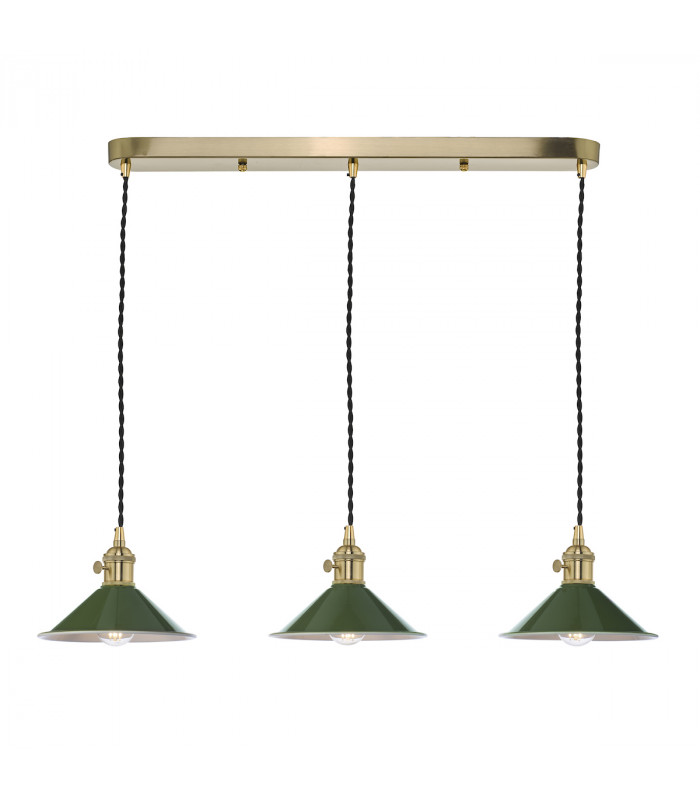 Brass Bar Suspension Pendant 3 Light With Olive Green Dome Shades-1