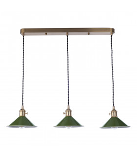 Brass Bar Suspension Pendant 3 Light With Olive Green Dome Shades-2