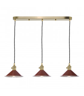 Brass Bar Suspension Pendant 3 Light With Umber Dome Shades-1