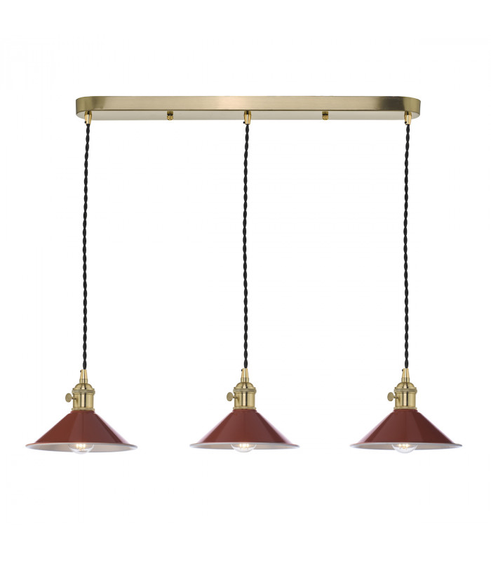Brass Bar Suspension Pendant 3 Light With Umber Dome Shades-1