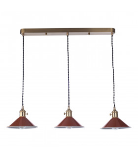 Brass Bar Suspension Pendant 3 Light With Umber Dome Shades-2