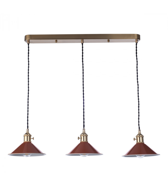 Brass Bar Suspension Pendant 3 Light With Umber Dome Shades-2