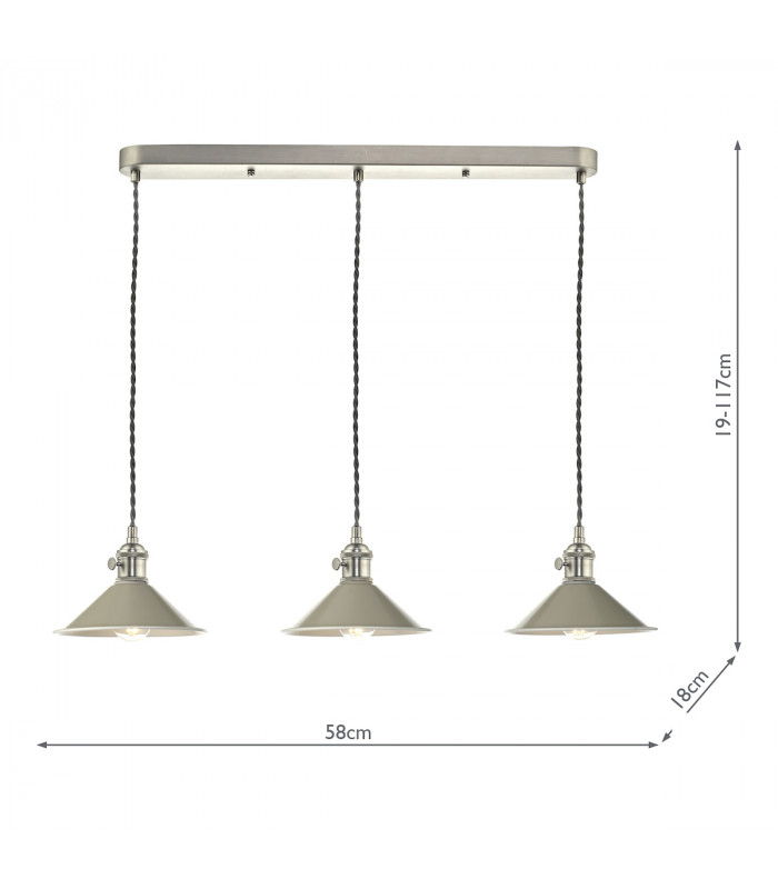 Antique Chrome Bar Suspension Pendant 3 Light With Cashmere Dome Shades-3