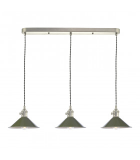 Antique Chrome Bar Suspension Pendant 3 Light With Olive Green Dome Shades-1