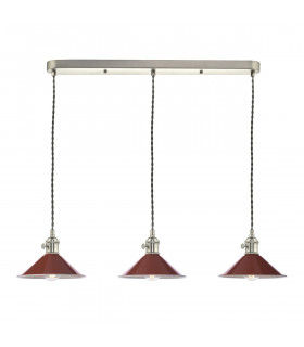 Antique Chrome Bar Suspension Pendant 3 Light With Umber Dome Shades-1