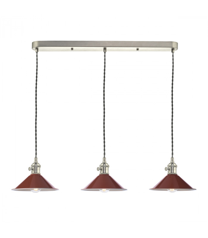 Antique Chrome Bar Suspension Pendant 3 Light With Umber Dome Shades-1