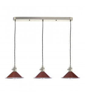 Antique Chrome Bar Suspension Pendant 3 Light With Umber Dome Shades-2
