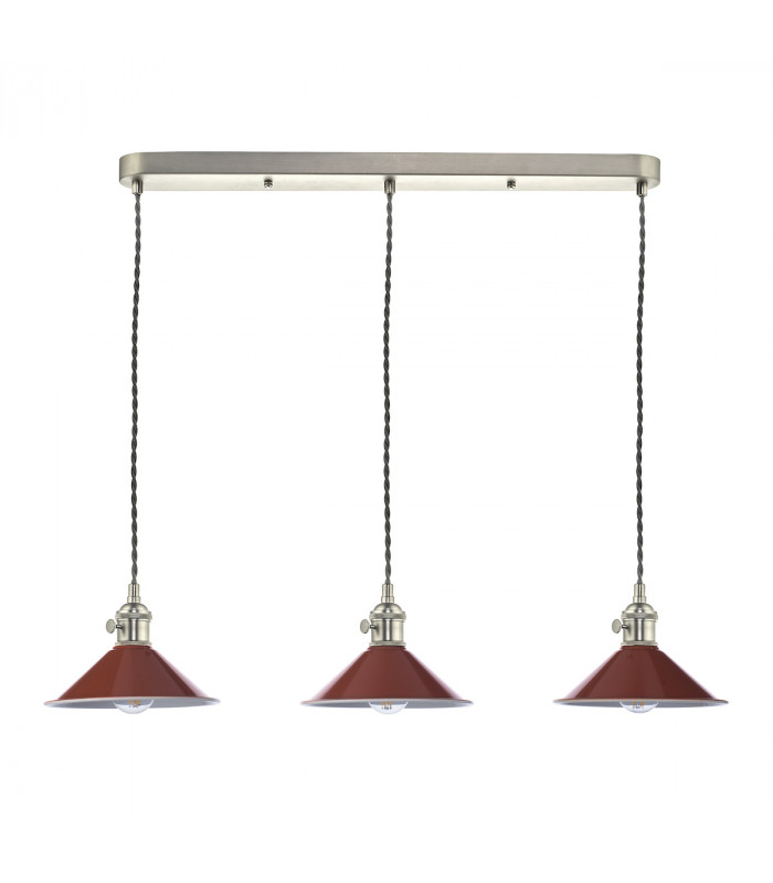 Antique Chrome Bar Suspension Pendant 3 Light With Umber Dome Shades-2