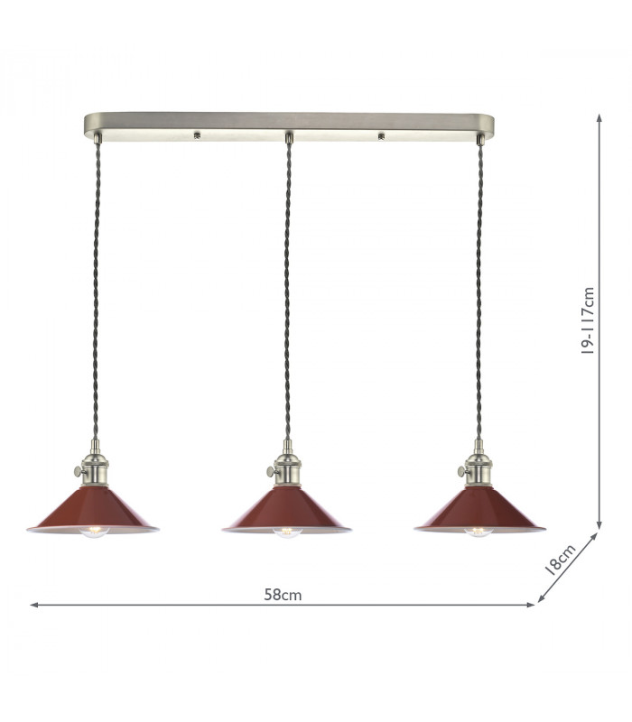 Antique Chrome Bar Suspension Pendant 3 Light With Umber Dome Shades-3