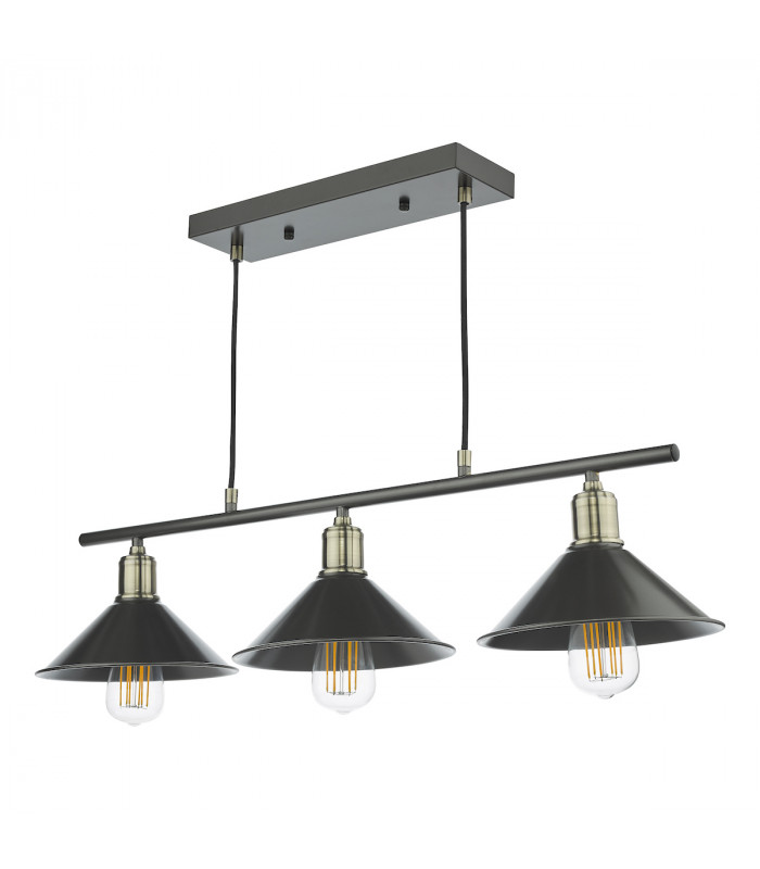 Bar Pendant 3 Dome Light Graphite Antique Brass-2