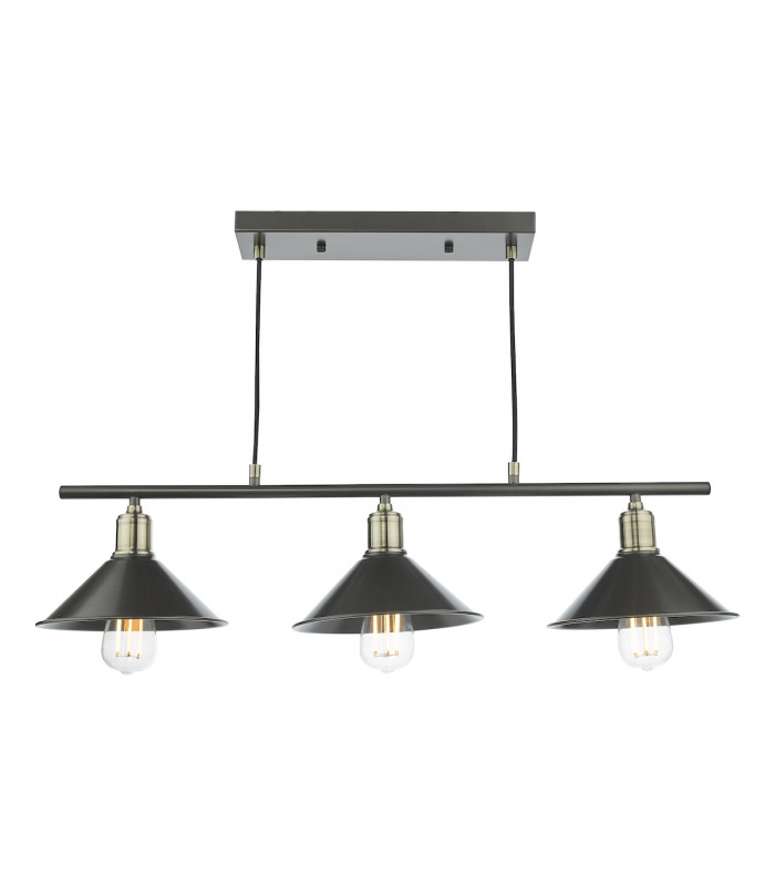 Bar Pendant 3 Dome Light Graphite Antique Brass-3