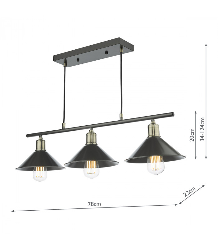 Bar Pendant 3 Dome Light Graphite Antique Brass-10