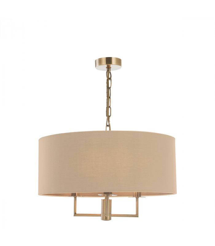 3 Light Chandelier Antique Brass Taupe Shade-1