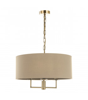 3 Light Chandelier Antique Brass Taupe Shade-2