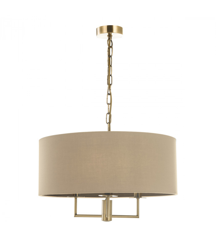 3 Light Chandelier Antique Brass Taupe Shade-2