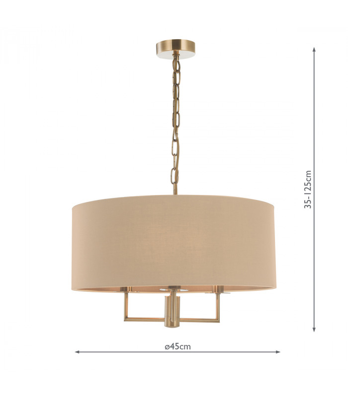 3 Light Chandelier Antique Brass Taupe Shade-3