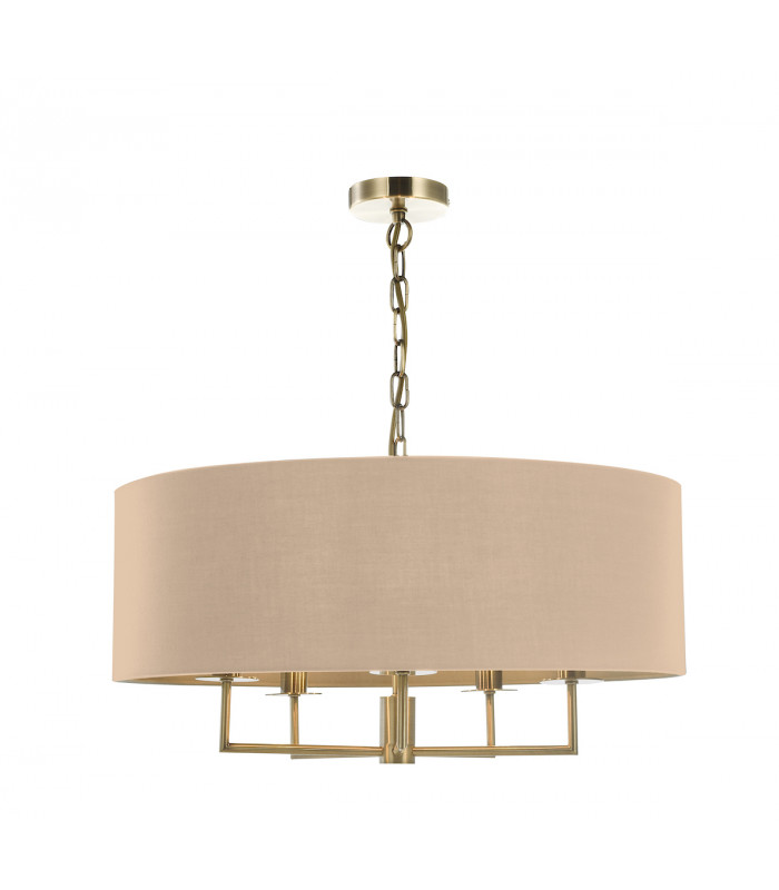 5 Light Chandelier Antique Brass Taupe Shade-1