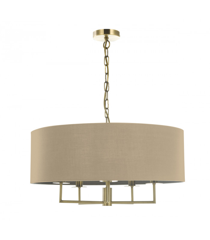 5 Light Chandelier Antique Brass Taupe Shade-2