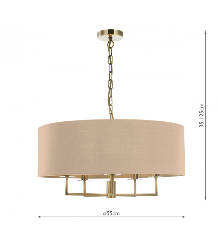 5 Light Chandelier Antique Brass Taupe Shade-3