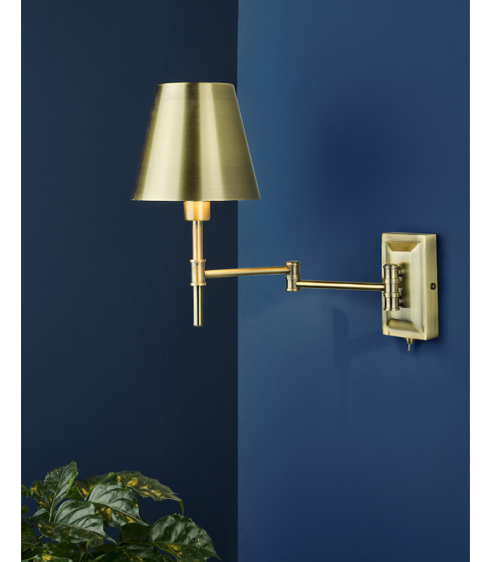 Adjustable 1 Light Swing Arm Wall Light Antique Brass-10