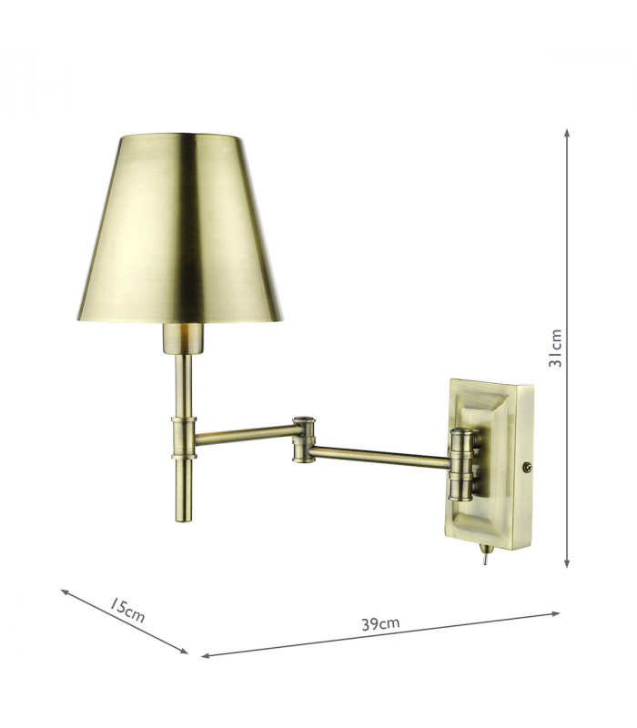 Adjustable 1 Light Swing Arm Wall Light Antique Brass-11