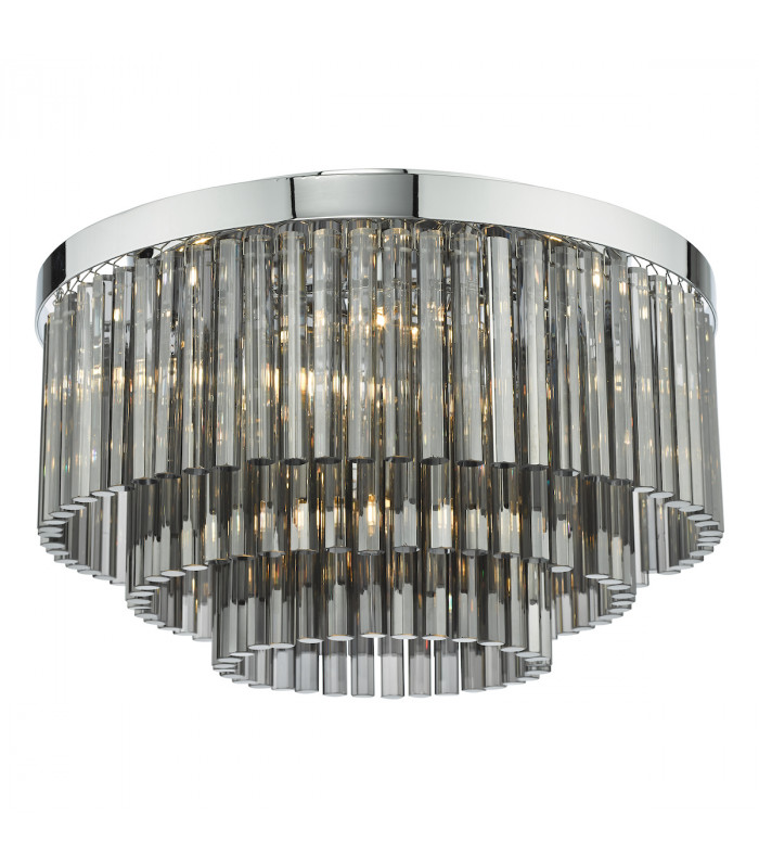 5 Light Flush Ceiling Light Polished Chrome Smoked Glass-1