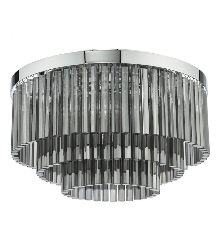 5 Light Flush Ceiling Light Polished Chrome Smoked Glass-2