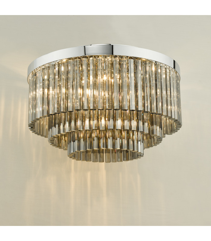 5 Light Flush Ceiling Light Polished Chrome Smoked Glass-7