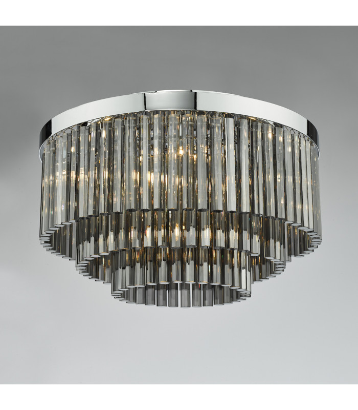 5 Light Flush Ceiling Light Polished Chrome Smoked Glass-8